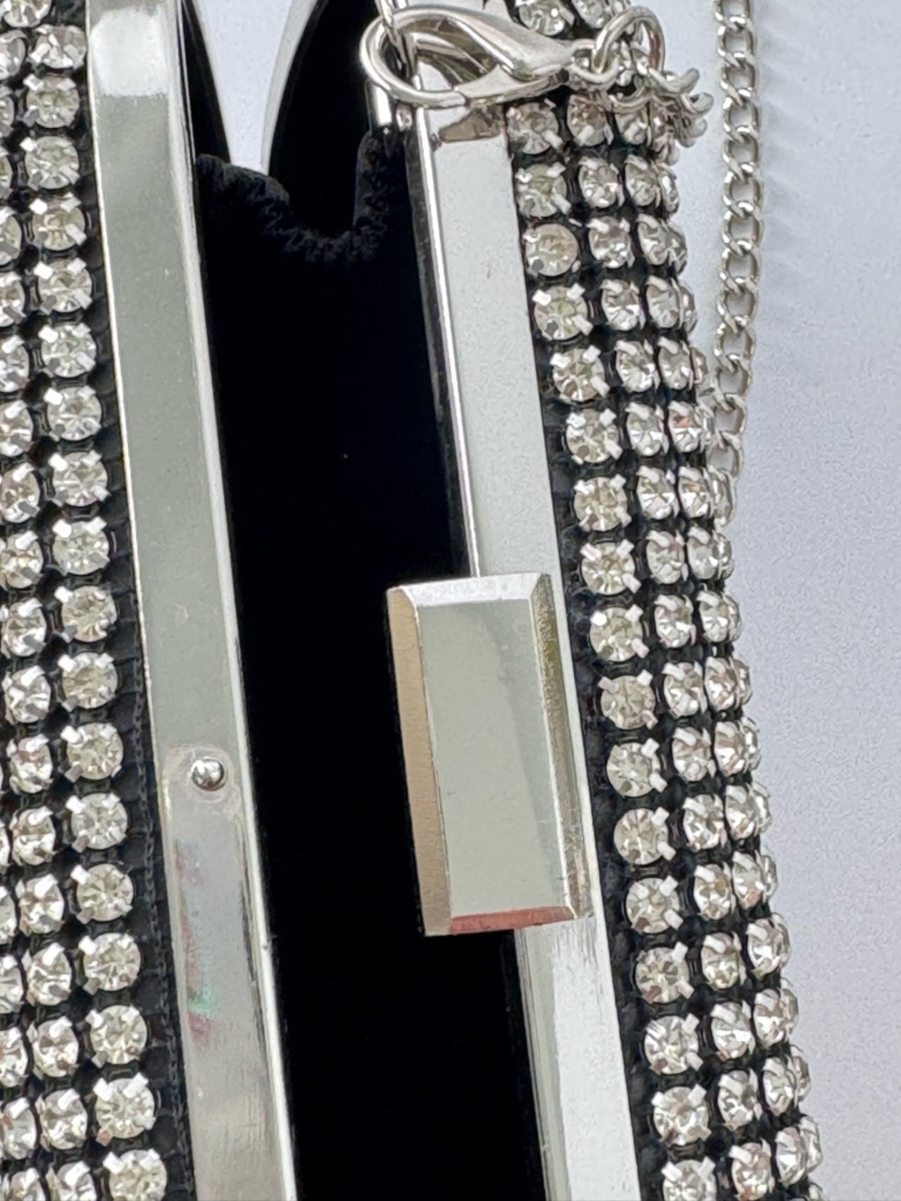 Expressions NYC Evening Bag Silver Crystal Rhinestone Clutch Crossbody Cocktail - Picture 8 of 10